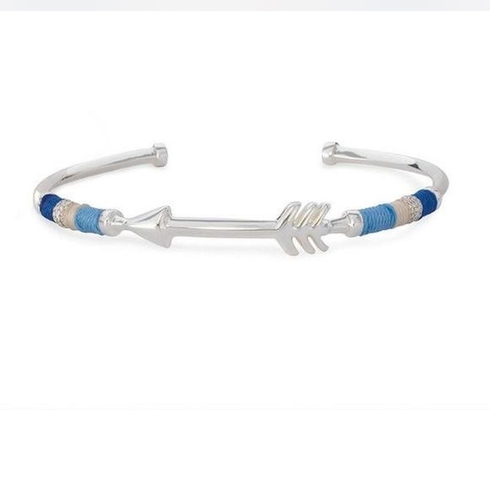 Stella & Dot Silver Arrow Bangle with Blue Cord Detail